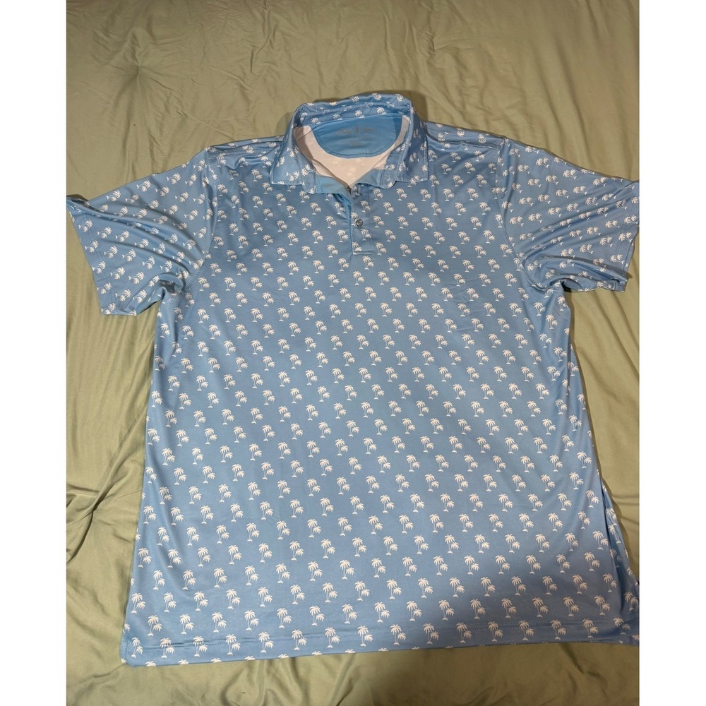 Bobby Jones Performance Golf Polo Shirt Blue Palm Tree Print Mens XXXL 3XL